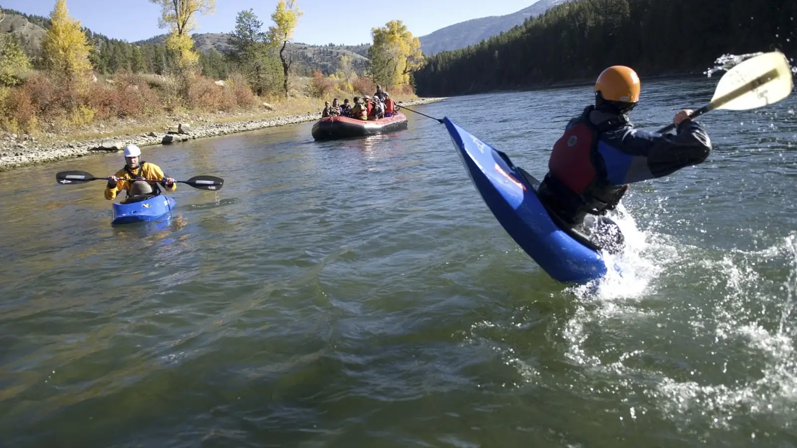 Outdoor paddling scene in Jackson Hole, Wyoming.