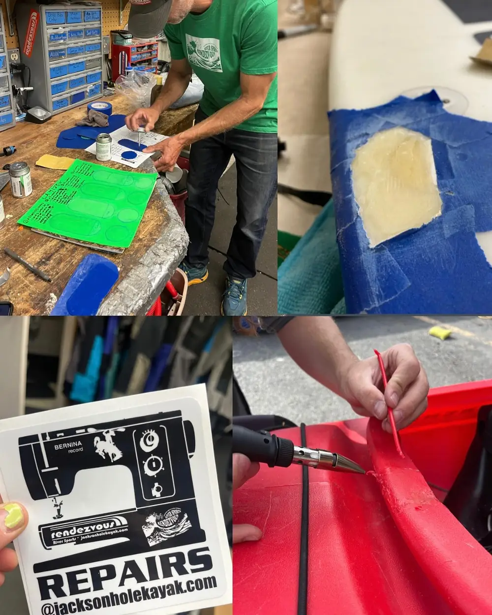 Repair work on paddling gear