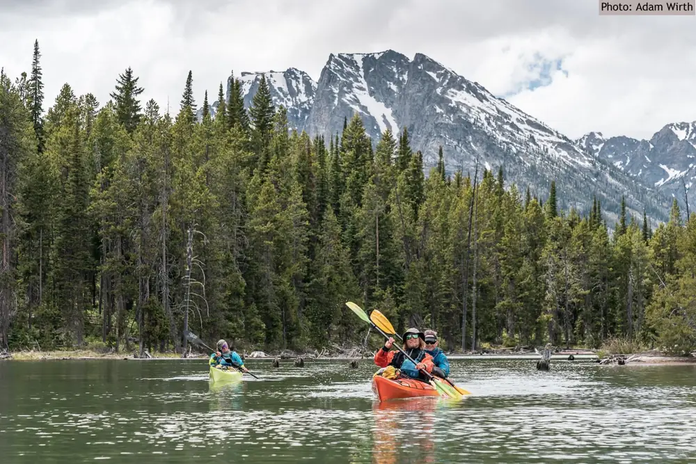 Three hard-shell tacos on dark blue plate and ground meat filling in Yellowstone National Park.