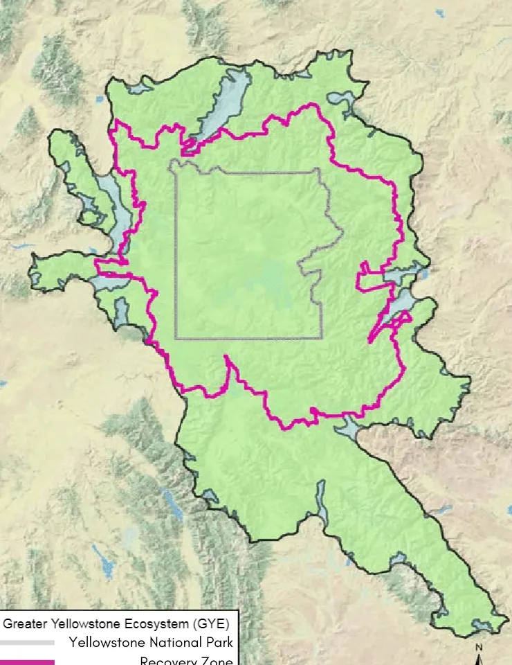 Map of the Greater Yellowstone Ecosystem showing the 22-million-acre region surrounding Yellowstone and Grand Teton National Parks.